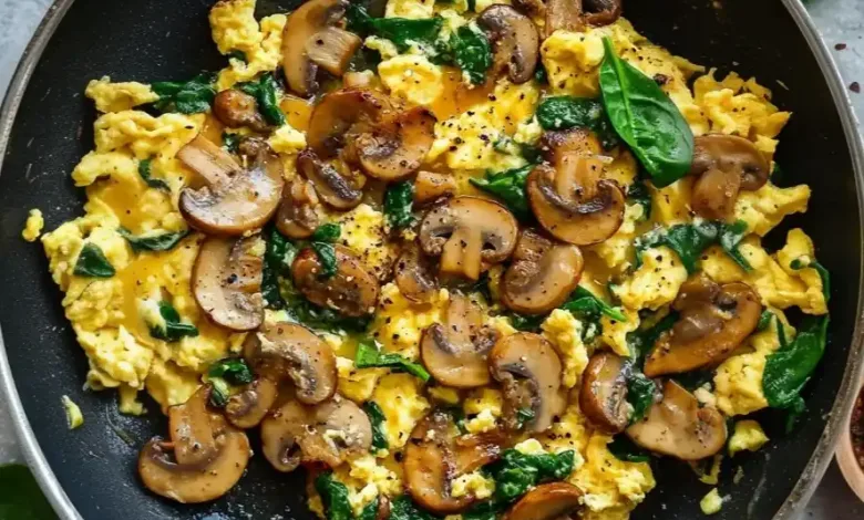 10-Minute Mushroom Spinach Scrambled Eggs (Excessive-Protein)