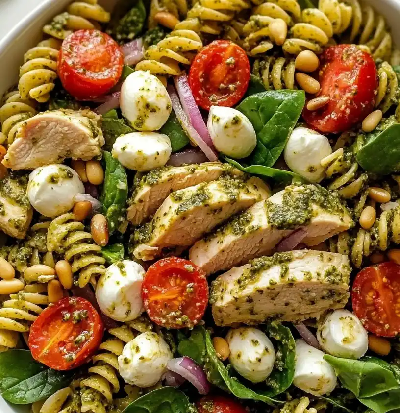 Chicken Pesto Pasta Salad close up