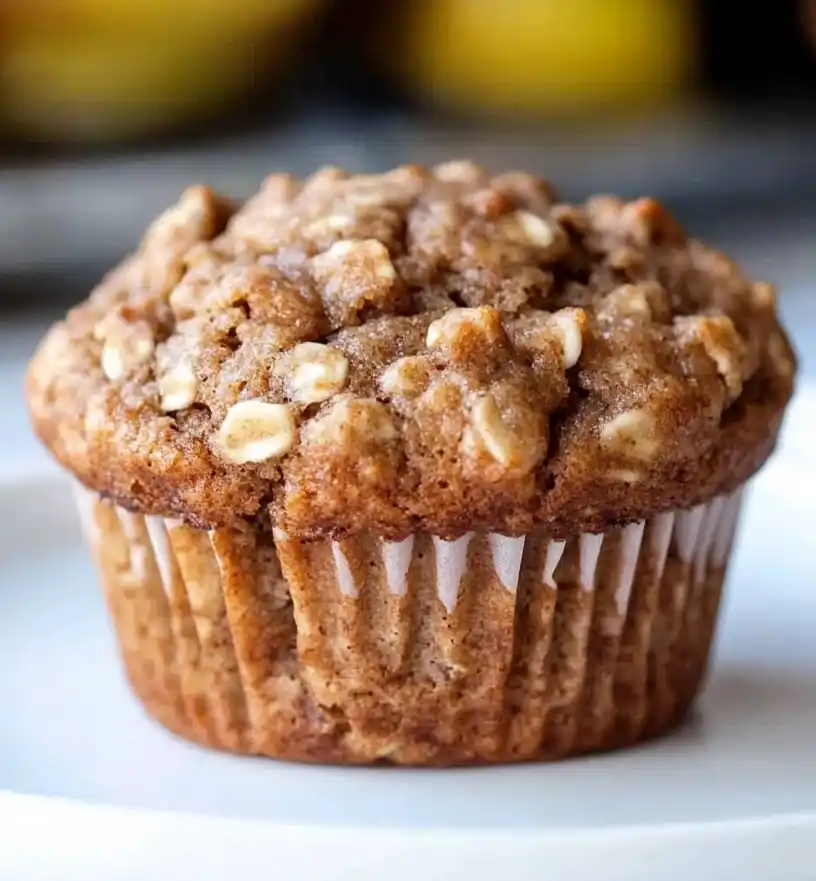 banana oatmeal muffins close up