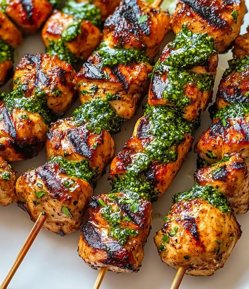 Peruvian Grilled Chicken Skewers close up