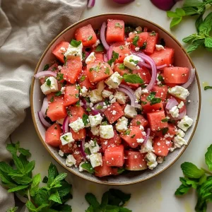 Watermelon feta salad with mint
