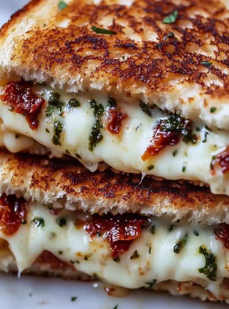 Sun-Dried Tomato Bacon Pesto Grilled Cheese close up