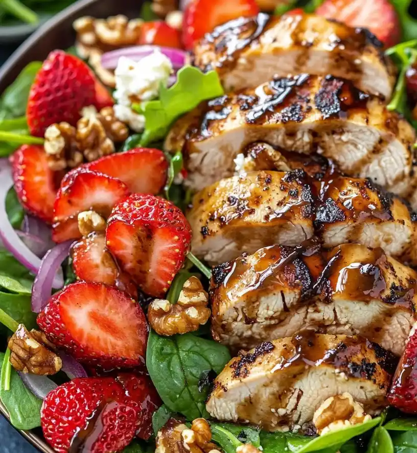 Strawberry Balsamic Chicken Salad close up