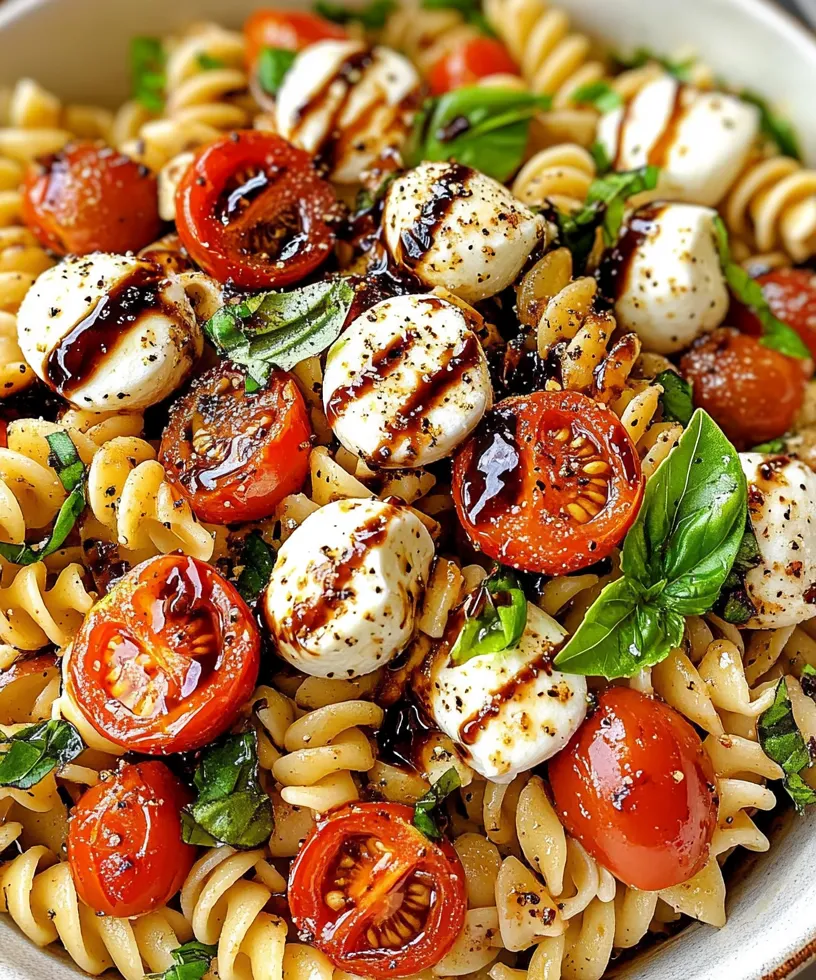Caprese Pasta Salad with Balsamic Glaze close up