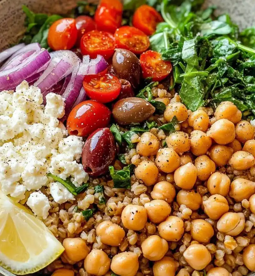 Mediterranean Farro Bowl close up