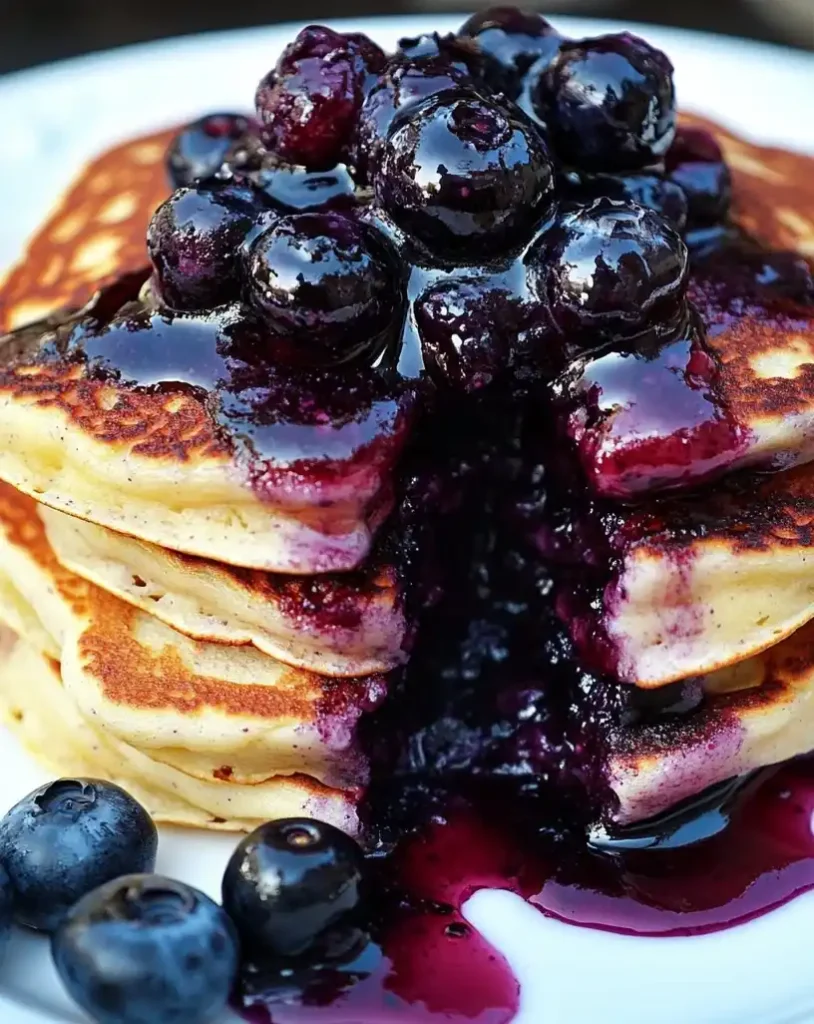 Chickpea Flour Pancakes with Blueberry Compote close up