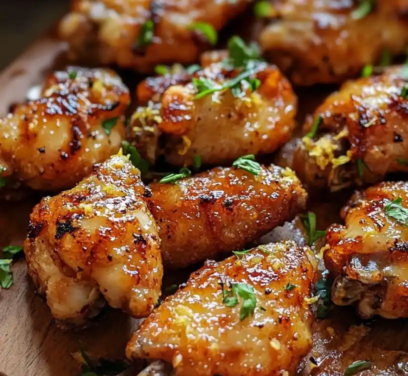 Baked Lemon Garlic Chicken Wings close up