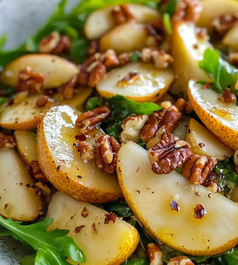 close up Pear Walnut Salad