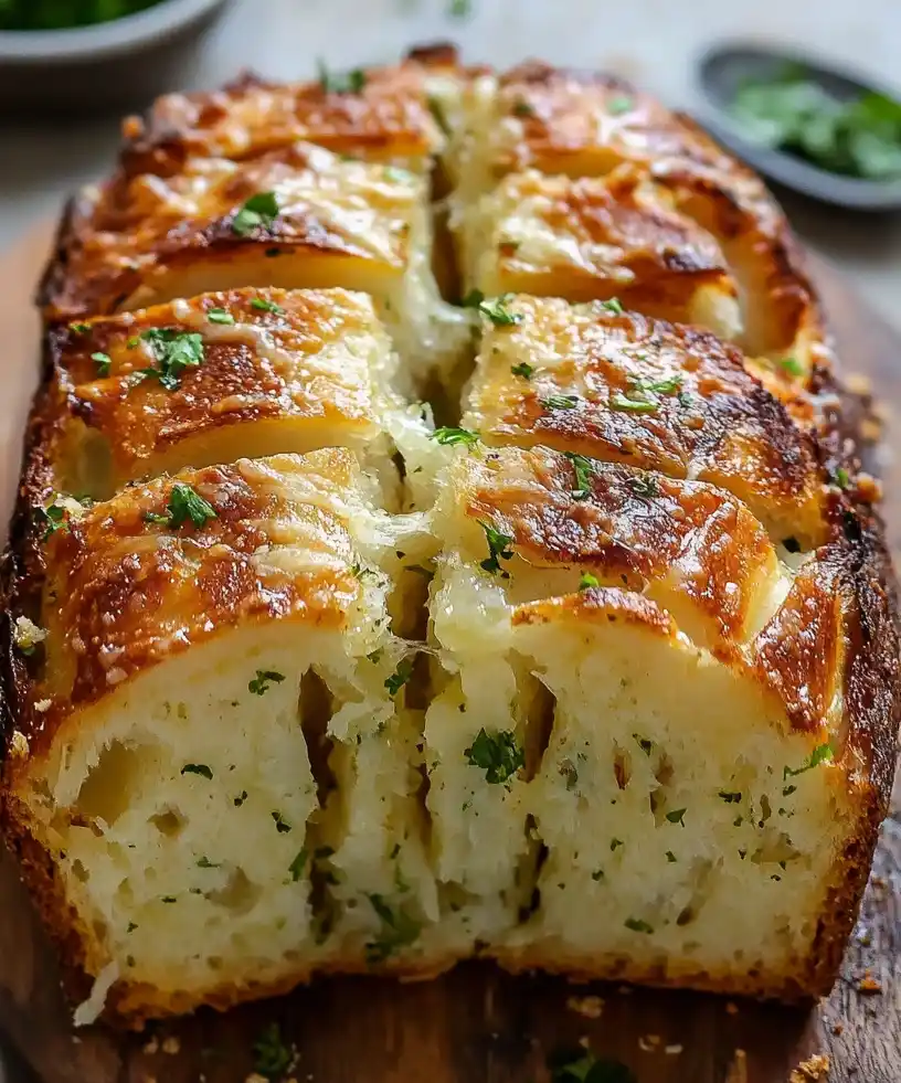 close up pull apart garlic bread