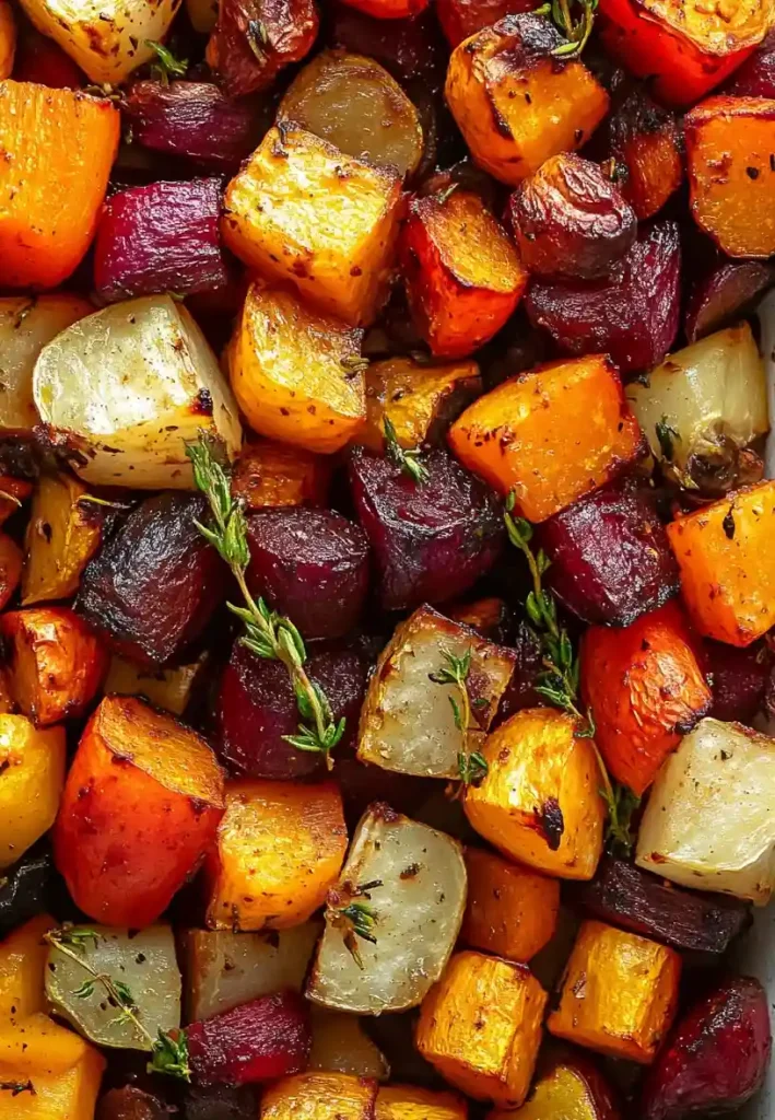 close up Roasted Root Vegetable Medley