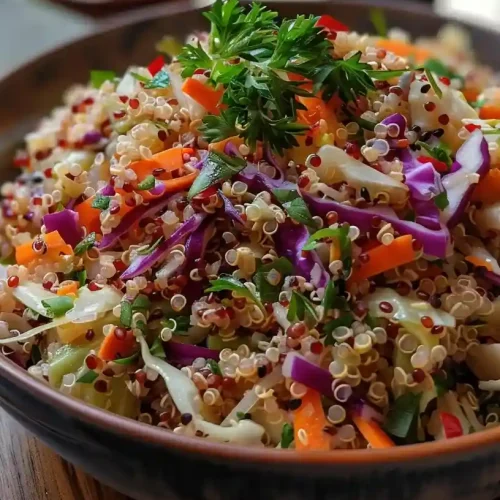 a quinoa cabbage salad in a bowl