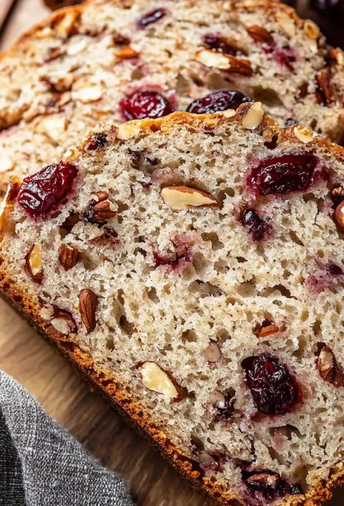 close up slices of a Cranberry Walnut Bread