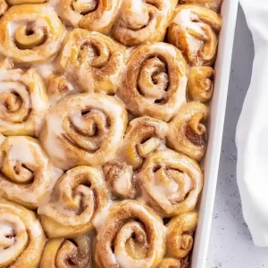 apple pie cinnamon roll bake from a top view