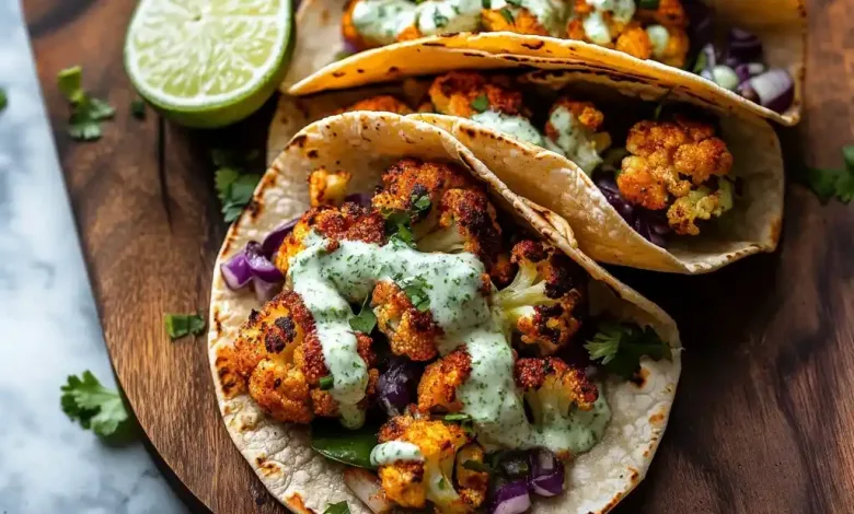 Cauliflower Tacos with Cilantro Lime Crema Cauliflower Tacos with Cilantro Lime Crema