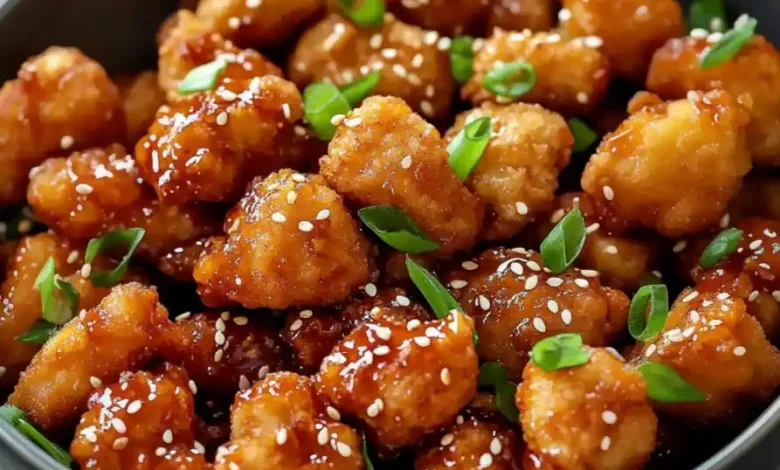 Crispy Honey Hen Bites (candy and sticky)