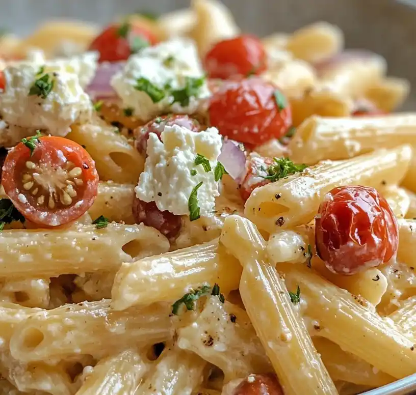 Greek Pasta with Feta close up
