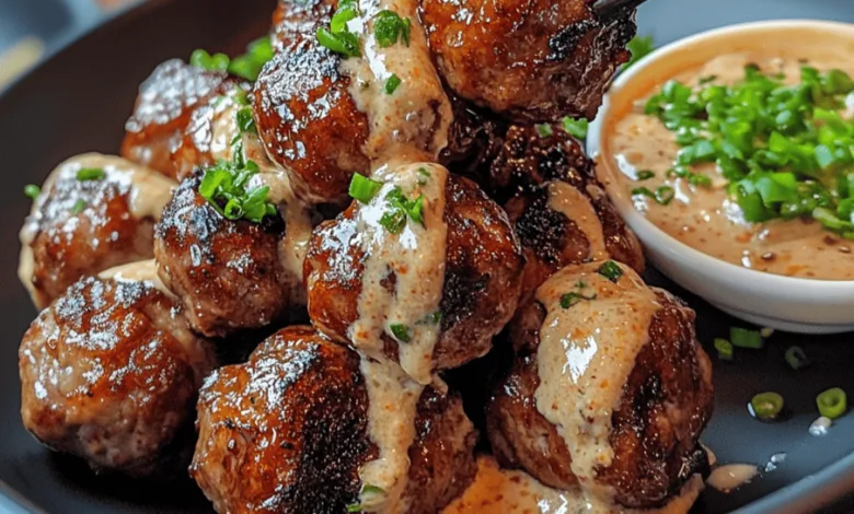 Korean BBQ Meatballs with Spicy Mayo Dip Korean BBQ Meatballs with Spicy Mayo Dip