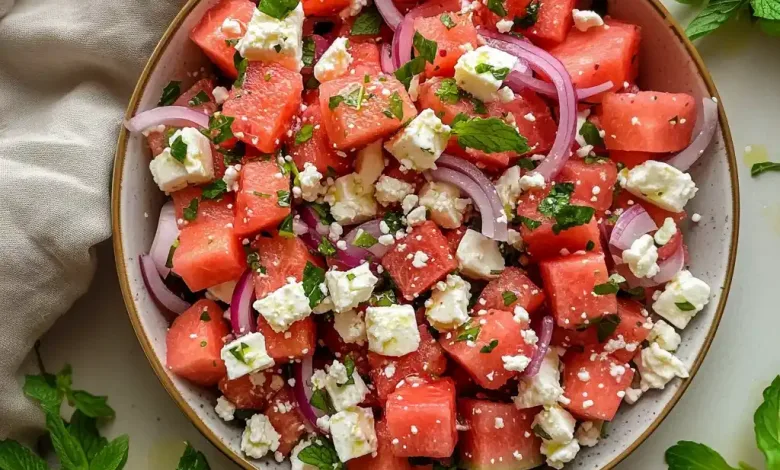 Watermelon Feta Salad with Mint (10-Minutes) Watermelon Feta Salad with Mint (10-Minutes)