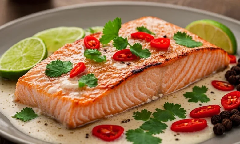 Poached Salmon in Coconut Lime Sauce