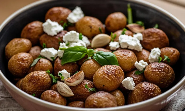 Roasted Potatoes with Baked Feta and Garlic