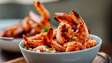 Grilled Shrimp Bowl with Avocado Corn Salsa and Creamy Garlic Sauce