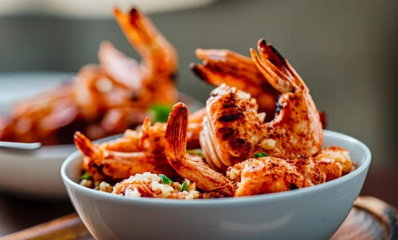 Grilled Shrimp Bowl with Avocado Corn Salsa and Creamy Garlic Sauce