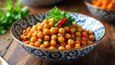 High Protein One Pan Roasted Carrot and Chickpea Bowl