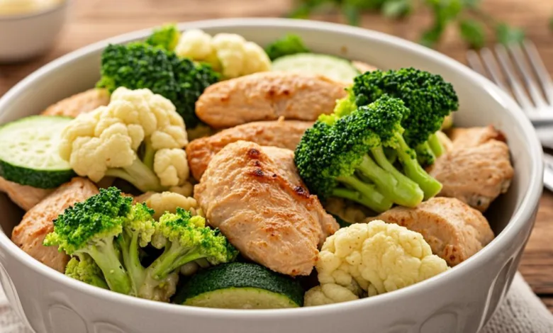 Creamy Low Carb Chicken Casserole with Broccoli and Bacon