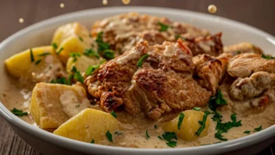 High Protein Creamy Garlic Cheesy Chicken and Potatoes