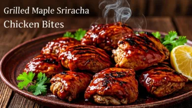 Grilled Maple Sriracha Chicken Bites with Coconut Rice