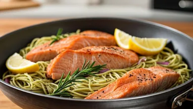 One Skillet Salmon with Lemon Orzo