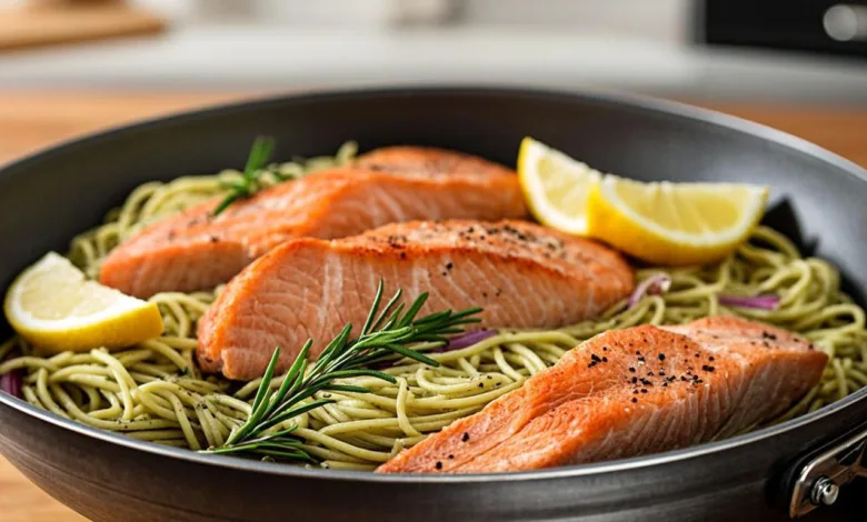 One Skillet Salmon with Lemon Orzo