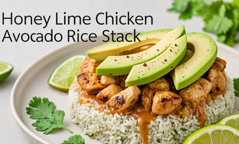 Honey Lime Chicken Avocado Rice Stack