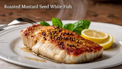 Roasted Mustard Seed White Fish with Potato Brussels Sprout Hash