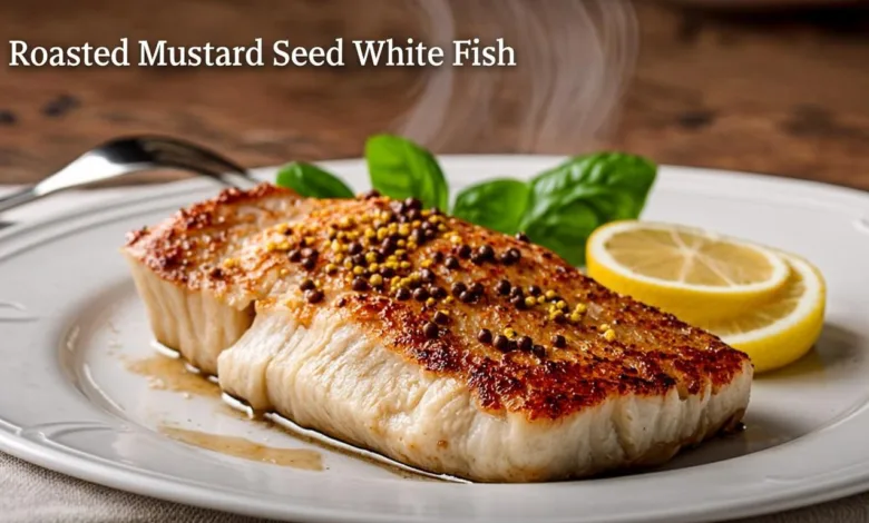 Roasted Mustard Seed White Fish with Potato Brussels Sprout Hash