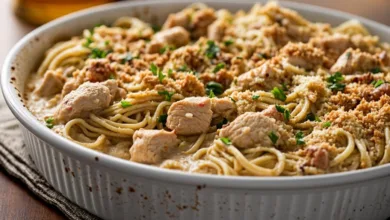 High Protein Creamy Chicken Noodle Casserole