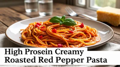 High Protein Creamy Roasted Red Pepper Pasta