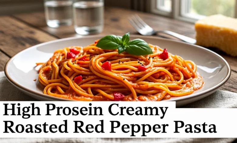 High Protein Creamy Roasted Red Pepper Pasta