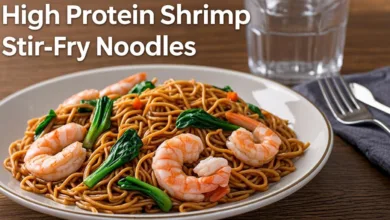 High Protein Shrimp Stir Fry Noodles