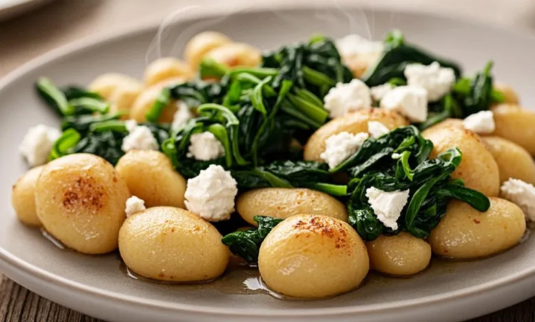 Crispy Gnocchi With Spinach and Feta