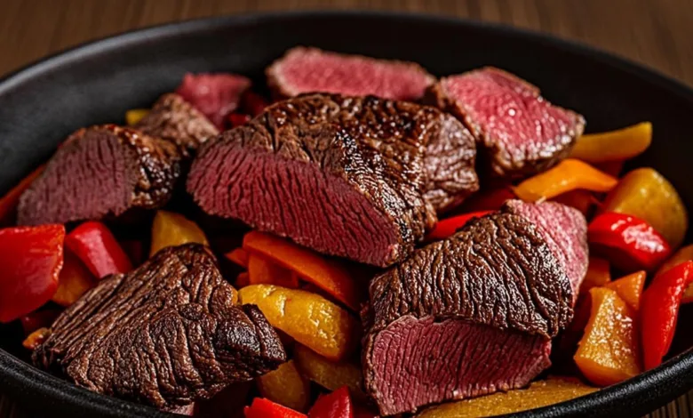 Steak Bites with Sweet Potatoes and Peppers