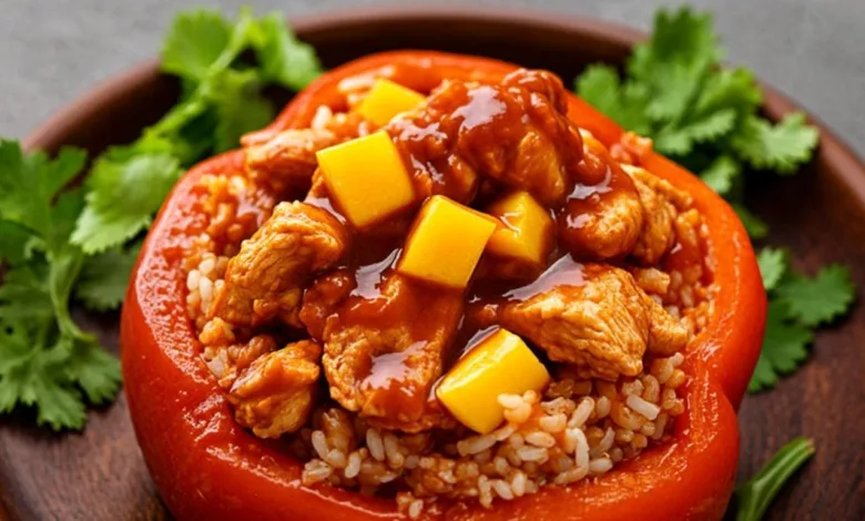 Teriyaki Pineapple Chicken and Rice Stuffed Peppers